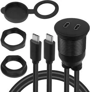 Vszerda Dual USB C Threaded Flush Mount Waterproof Cable 10Gbps 2 USB C 3.1 Male to Female Panel Mount Extension Cable Support 4K@60HZ Audio and Video Transmission 1m/3.3ft