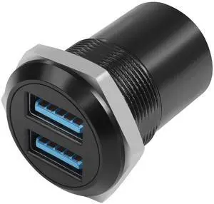 Vszerda Dual Threaded USB3.0 Fixing Mount Adapter - 2 Female to 2 Female Round Connector, 2-Port Data Converter  5Gbps, 5V 2A for USB Data Transfer/Charging