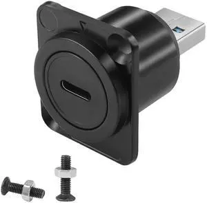 Vszerda USB 3.0 to USB C Panel Mount Adapter Converter 5Gbps USB3.0 Male to USB C Female Data Connector USB3.0 to Type C Mounting Socket, D Panel/XLR Panel Mount, for Data Transfer/Charging