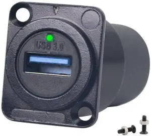 Vszerda USB 3.0 D Panel Mount Solderless Connector, USB 3.0 Female to Female Coupler Socket Panel Mount Pass Through Adapter Super Speed Up to 5Gbps Audio Video etc Equipment,Black