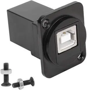 Vszerda D-Type USB B 2.0 Panel Mount Solderless Connector, USB Type B Female to Female Coupler Socket Panel Mount Pass Through Adapter Fixed Panel Front and Rear Straight USB B Extender