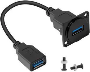 Vszerda USB 3.0 Panel Mount Adapter 5GBPS USB 3.0 Female to USB3.0 Female Straight Through Data Connector USB Short Cable Panel Socket, fits D-Panel/XLR-Panel, 25cm/9.8in
