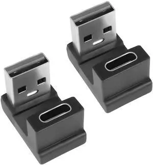 Vszerda USB 3.1 to USB C U-Shape Angle Adapter 10Gbps USB A Male to USB C Female 180° Angle Connector, for 3A Charging OTG Data Transfer, for Laptop Tablet,2Pcs (Female up)