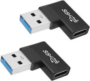 Vszerda 90° Angle USB 3.1 to USB C Adapter 10Gbps USB A Male to Type C Female Right Angle L-Shaped Connector, for Data Transfer OTG 3A Charging, for PC Laptop Tablet,2Pcs (Right Angle Lateral Bend)