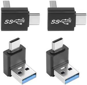 Vszerda 90° Angle USB3.1 Male to USB C Male Charging Adapter 10Gbps USB3.1 to USB C Data Connector Right Angle Plug QC60W/PD15W (only A to C), for Wall Charger Phone Laptop,4Pcs (Positive Bend/Up)