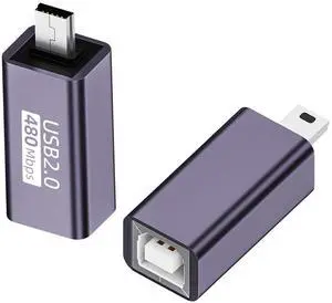 Vszerda Mini USB to MIDI Electronic Musical Adapter 480Mbps Mini USB Male to USB B Female Data Print Connector 7W Charging, Al Case for Printer Scanner Electronic Pianos/Drum, 2Pcs