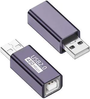 Vszerda USB2.0 Male to USB B Female Print Adapter USB Plug to MIDI Socket Electronic Instrument Connector Converter 480Mbps 7W Charging, Al case, for Printer Scanner Electronic Piano/Drum, 2Pcs