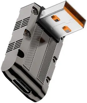 Vszerda Metal Mecha Model USB3.1 to USB C 90° Angle Adapter 10Gbps 120W USB3.1 Male to USB C Female Right Angle Data Connector, LED Light, for Wall Charger PC Laptop, Positive Bend (C Port Down)