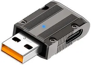 Vszerda 120W USB3.1 to USB C 90° Angle Adapter Metal Mech Style 10Gbps USB3.1 Gen 2 Male to Type C Female Charging Data Connector, LED Light, for PC Laptop USB Charger, Straight(C Port to Left)