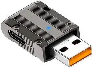 Vszerda Metal Mech Style USB3.1 to USB C 90° Angle Adapter 10Gbps 120W USB3.1 Gen 2 Male to USB C Female Connector,LED/Hang Hole, for PC Laptop Game Console Wall Charger, Straight (C Port to Right)