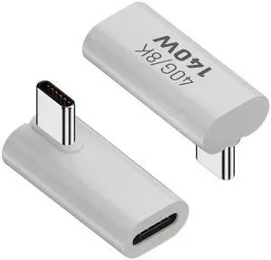 Vszerda 90° Angle USB4.0 C Data Adapter Extender 140W 40Gbps Type C Male to Female Right Angle Charging Connector PD140W/8K@60Hz,Al Hull,for Thunderbolt 3 iPhone 15 Steam Deck,2Pcs (Vertical Bend)