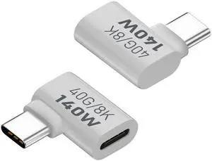 Vszerda 140W USB C 90°Angle Adapter Extender 40Gbps USB4.0 C Male to Female Right Angle Connector, PD140W(28V5A)/8K@60Hz, Al Alloy Hull, for Phone Tablet Steam Deck, 2Pcs (Side Bend)