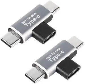 Vszerda 2 in 1 USB C Power Splitter Adapter, Type C 1 Female to 2 Male T-Type Charging Connector, 2 Pcs