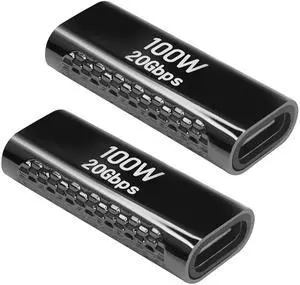 Vszerda USB3.2 C Female to Female Adapter Coupler 20Gbps USB3.2 Type C Female to Female Connector Extender, Support 100W PD Fast Charging 8K Audio/Video, ZN Alloy, Dark Silver, 2Pcs