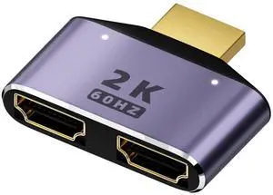 Vszerda HDMI 1 in 2 Out Splitter Adapter - 2K@60hz HD Display Bi-Directional Selector Switcher - HDMI 1 Male to 2 Female Connector, with LED Light