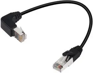Vszerda 90° Angle RJ50 10P10C Ethernet Cable,10P 10C Male to Right Angle Male Communication Cable,Cat5E,with Shield,Microphone Connections for Data and Mobile Radios,30cm/11.8in (Down Angle)