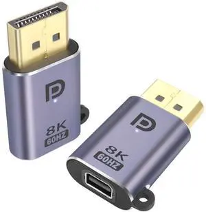 Vszerda DP to Mini DP Adapter 8K@60Hz DP 1.4 Male to Mini DisplayPort Female Extension Connector, with LEDs and Hanging Hole, for Tablet MacBook Surface Laptop HDTV, 2Pcs(DP-mDP)