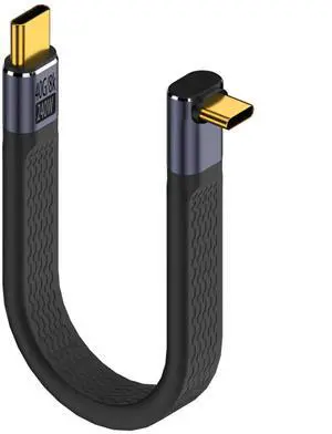 Vszerda 240W USB4.0 C Male to 90° Angle Type C Male PD Fast Charging Short Cable 40Gbps USB Type C 4.0 Flat Soft Data Cable, for Thunderbolt 3/4 Power Bank Smartphone, 13cm/5.1in (Positive Bend)