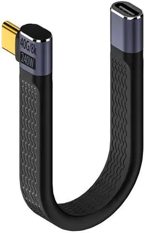 Vszerda 40Gbps USB4.0 C Female to Male 90° Angle Short Cable 240W Type C 4.0 Socket to Right Angle Plug PD Fast Charging Extension Cable, for Thunderbolt 3/4 Smartphone Tablet,14cm/5.1in (Side Bend)