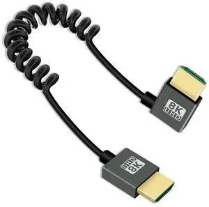 Vszerda 8K Left Angle HDMI Coiled Cable 2.2FT,90 Degree Short HDMI to HDMI Cable, Spring Spiral HDMI 2.1 Cable 8K@60Hz,48Gbps,for Camera/TV/Capture Cards/Tablet Vszerda 8K Left Angle HDMI Coiled Cable 2.2FT,90 Degree Short HDMI to HDMI Cable, Spring Spiral HDMI 2.1 Cable 8K@60Hz,48Gbps,for Camera/TV/Capture Cards/Tablet
