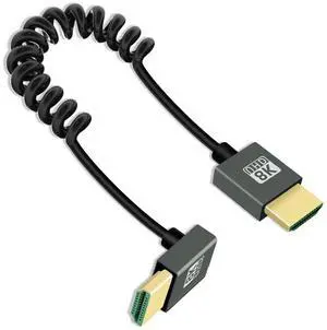 Vszerda 8K Up Angle HDMI Coiled Cable 2.2FT, 270 Degree Short HDMI to HDMI Cable, Spring Spiral HDMI 2.1 Cable 8K@60Hz,48Gbps,for Camera/TV/Capture Cards/Tablet