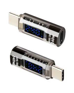 Vszerda USB C Male to USB C Female Adapter240W TYPE C Converter,with LED Display,40 Gbps Data TransmissionSuitable for Laptops, Desktop Computers, Mobile Phones, Tablets, And Other Devices(2Pcak)