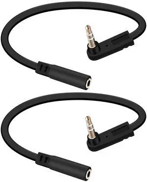 Vszerda 3.5mm Flat Extension Audio Cable,90 Degree 3.5mm Male to Female Flat Headphone Jacks Audio Cable for Car Audio Systems,Home Speakers,Phones,2Pack(0.15M/0.49FT)