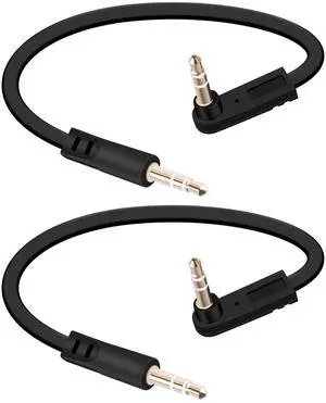 Vszerda 3.5mm Flat Audio Cable,90 Degree 3.5mm Male to Male Flat Headphone Jacks Audio Cable for Car Audio Systems,Home Speakers,Phones,Tablets,2Pack(0.15M/0.49FT)
