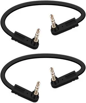 Vszerda 3.5mm Flat Audio Cable,Dual 90 Degree 3.5mm Male to Male Flat Headphone Jacks Audio Cable for Car Audio Systems,Home Speakers,Phones,Tablets,2Pack(0.15M/0.49FT)