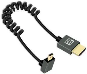 Vszerda 8K Up Angle Micro HDMI to HDMI Cable 2.2FT, 270 Degree Short HDMI to Micro HDMI Cable, Coiled Hdmi 2.1 Cable 8K@60Hz 48Gbps for Camera/Camcorder/HDTV/Tablet(Up Angle Black)