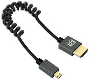 Vszerda 8K Micro HDMI to HDMI Cable 2.2FT, Short Hdmi to Micro HDMI Cable, Coiled Hdmi 2.1 Cable 8K@60Hz 48Gbps for Camera/Camcorder/HDTV/Tablet