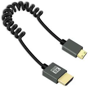 Vszerda 8K Mini HDMI to HMDI Coiled Cable 2.2FT, Spring Spiral HDMI to Mini HDMI Cable, Short HDMI Cable 2.1 8K@60Hz 48Gbps for Camera/Camcorder/HDTV/Tablet