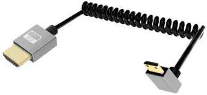 Vszerda 4K Up Angle Mini HDMI to HDMI Cable 2.2FT, 270 Degree Short HDMI to Mini HDMI Cable, Coiled Hdmi 2.0 Cable 4K@120Hz 18Gbps for Camera/Camcorder/HDTV/Tablet