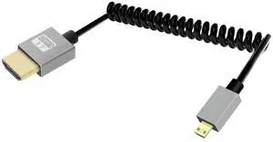 Vszerda 4K Micro HDMI to HDMI Coiled Cable 2.2FT, Spring Spiral HDMI to Micro HDMI Cable, Short Cord 2.0 4K@120Hz 18Gbps for Camera/Camcorder/HDTV/Tablet