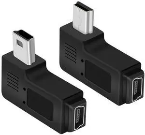 Vszerda 90 Degree Left & Right Angle Mini 5 Pin Male to Female Adapter,Mini USB Adapter for Dashcams,Bluetooth(1Pair)