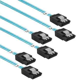 Vszerda SATA-III Cable:24 Inches,3 Pack Flexible Thin SATA Cable 2Ft Straight 6Gbps Data with Locking Latch for SSD, HDD, Hard Drives, Blue (0.6M)