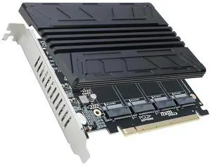 Vszerda Quad NVMe SSD PCIe Adapter, 4 M.2 NVMe SSD to PCI-e 4.0 3.0 x16 Card with HeatSink Support 2230 2242 2280 NVMe SSD (PCI-e 16X Bifurcation Required)