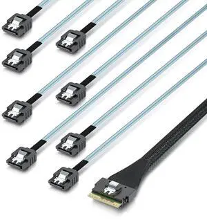 Vszerda SlimSAS to SATA, SFF-8654 8i Host/RAID to 8xSATA Target HD, Suitable for Servers, Computers, Hard Drives, and Hosts, 0.3m(1ft)