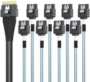 Vszerda SlimSAS 8i to 8xSATA, SFF-8654 Host/RAID to SATA Target HD, Suitable for Servers, Hard Drives, Computers, and Hosts, 0.75~0.8m(2.46~2.62ft)