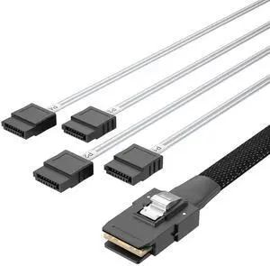 Vszerda Mini SAS SFF-8087 to 4xSATA Internal Forward Breakout Cable, Compatible with RAID Controllers, HBA, Servers & Storage Systems, 6Gbps for HDD/SSD 1m(3.3ft)