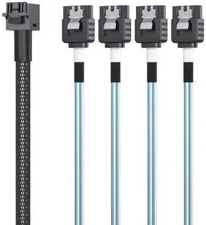 Vszerda MiniSAS HD SFF-8643 Breakout to 4xSATA Cable, for Server JBOD/Storage Tray & SAS RAID Controller Compatibility, 0.75~0.8m(2.46~2.62ft)