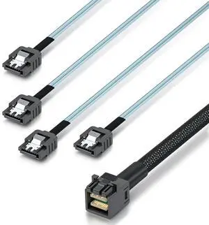 Vszerda Internal Mini SAS HD SFF-8643 to 4xSATA Cable, with Sideband, Compatible with 12Gbps SAS Drives and 6Gbps SAS/SATA Drives, 0.5-m(1.64ft)