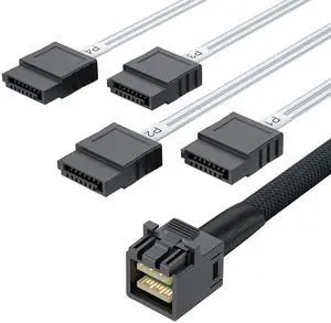 Vszerda Internal Mini SAS HD SFF-8643 to 4xSATA Cable, with Sideband Signal for HDD/SSD Backplanes, Servers & RAID Cards, 1-m(3.28ft)