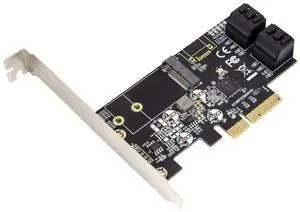 Vszerda SI-PEX40138 Internal 4 Port Non-Raid SATA III 6GB/S with M.2 B-Key 22x42 Pci-E X4 Controller Card for Desktop PC Support SSD and HDD with Low Profile Bracket. JMB585 Chipset