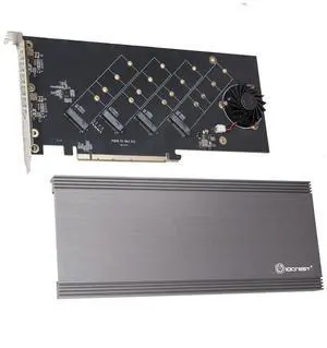 Vszerda Quad M.2 NVMe PCIe 4.0 x4 PCIe x16 Expansion Card NVMe M.2 up to 256Gbps for AMD 3rd Ryzen sTRX40, AM4 Socket and Intel VROC NVMe Raid, PCIe 4.0 Model (SI-PEX40162)