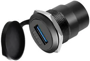 Vszerda USB3.0 Female-to-Female Panel Mount Adapter - 5Gbps High-Speed Waterproof & Dustproof USB Converter, Round Data Connector Mount for Efficient Data Transfer and Charging (1-Pack Black)