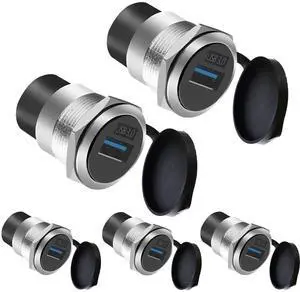 Vszerda USB3.0 Female-to-Female Panel Mount Adapter - 5Gbps High-Speed Waterproof & Dustproof USB Converter, Round Data Connector Mount for Efficient Data Transfer and Charging (5-Pack Silver)