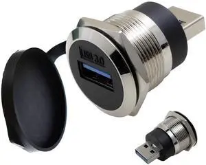 Vszerda USB 3.0 Male to Female Waterproof Mounting Adapter, 5Gbps Data Transfer & Charging, Threaded Round Socket Converter with Nut Fixing for Panel Mount, Dustproof and Durable (Silver)