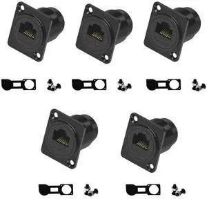 Vszerda RJ45 Panel Mount Adapter - 8P8C Female-to-Female Connector, Compatible with CAT6A/CAT6/CAT5E/CAT5, XLR/D-Panel Mountable, Network Port Extender for LAN (5 Packs)