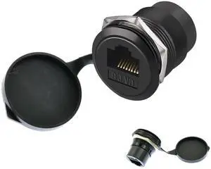 Vszerda RJ45 CAT6 Panel Mount Adapter Female-to-Female Ethernet Pass-Through Connector, 10 Gbps Bulkhead Interface Adapter, XLR/D-Panel Mountable with Waterproof & Dustproof Cover (1-Pack Black)